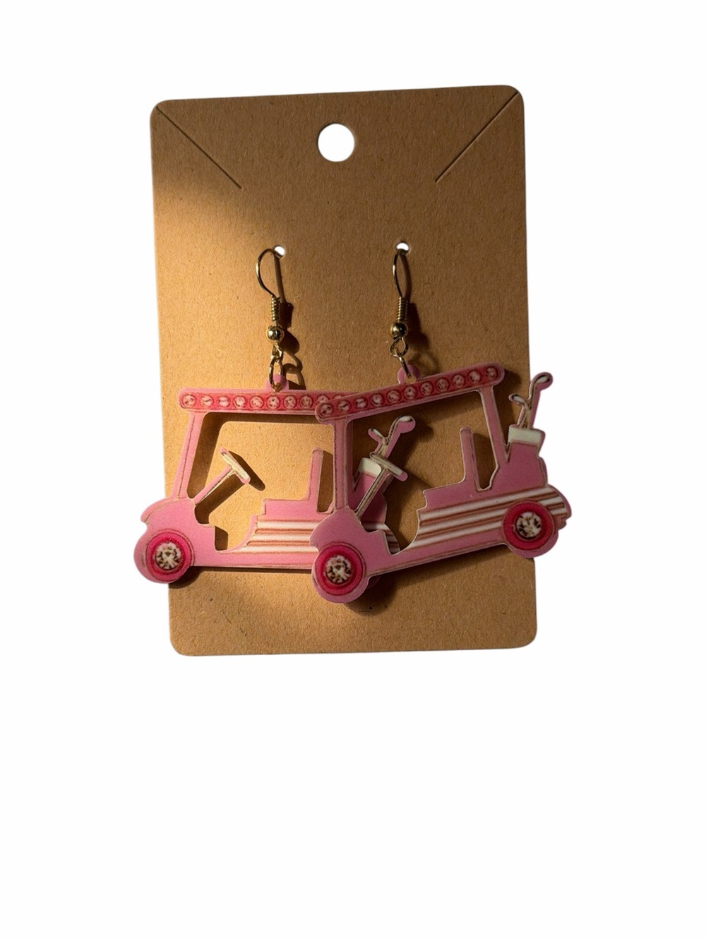 Pink Golf Cart Dangle Earrings for Women